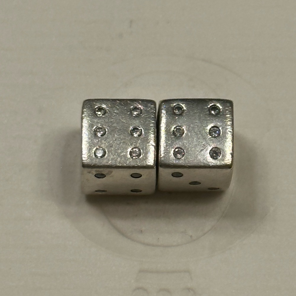 1 Authentic Retired Pandora Sterling Silver & Clear CZ Die Dice Charm